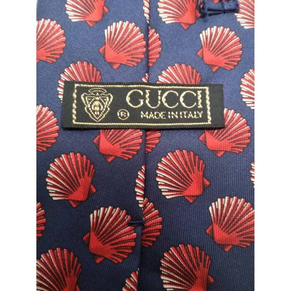 Gucci Men's Tie 100% Silk Blue W Red 🐚 Italy Made Designer Necktie